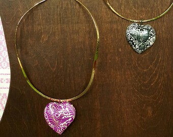 Large Ceramic Hand Painted Heart with Gold Plated Choker