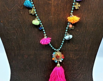 Frida Necklace with Beads, Charms and Tassels