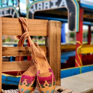 Multicolored and Tan Lace Up Alpargatas Sandals. Mexican huaraches. LuciernagaMXFolkWare™ image 3