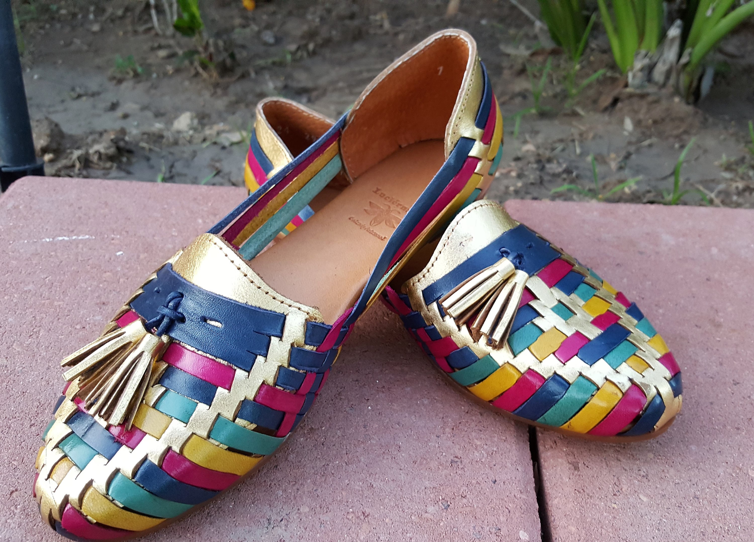 Multicolor and Gold Women's Leather Tassel Sandals. - Etsy