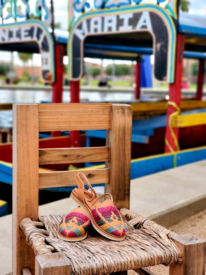 Multicolored and Tan Lace Up Alpargatas Sandals. Mexican huaraches. LuciernagaMXFolkWare™ image 4
