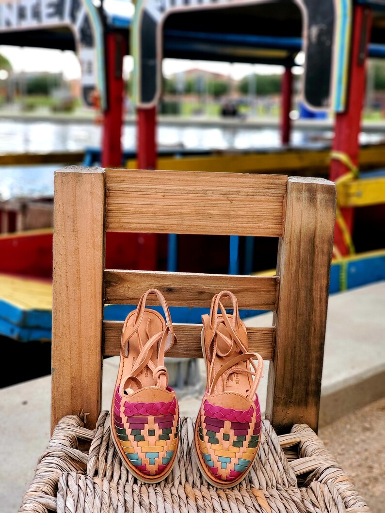 Multicolored and Tan Lace Up Alpargatas Sandals. Mexican huaraches. LuciernagaMXFolkWare™ image 5