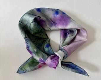 Spring watercolor, 65cm Silk Scarf, 100% Silk, luxury wear, silk twill square scarf, real silk, Silk bandana, Square scarf, Silk head scarf