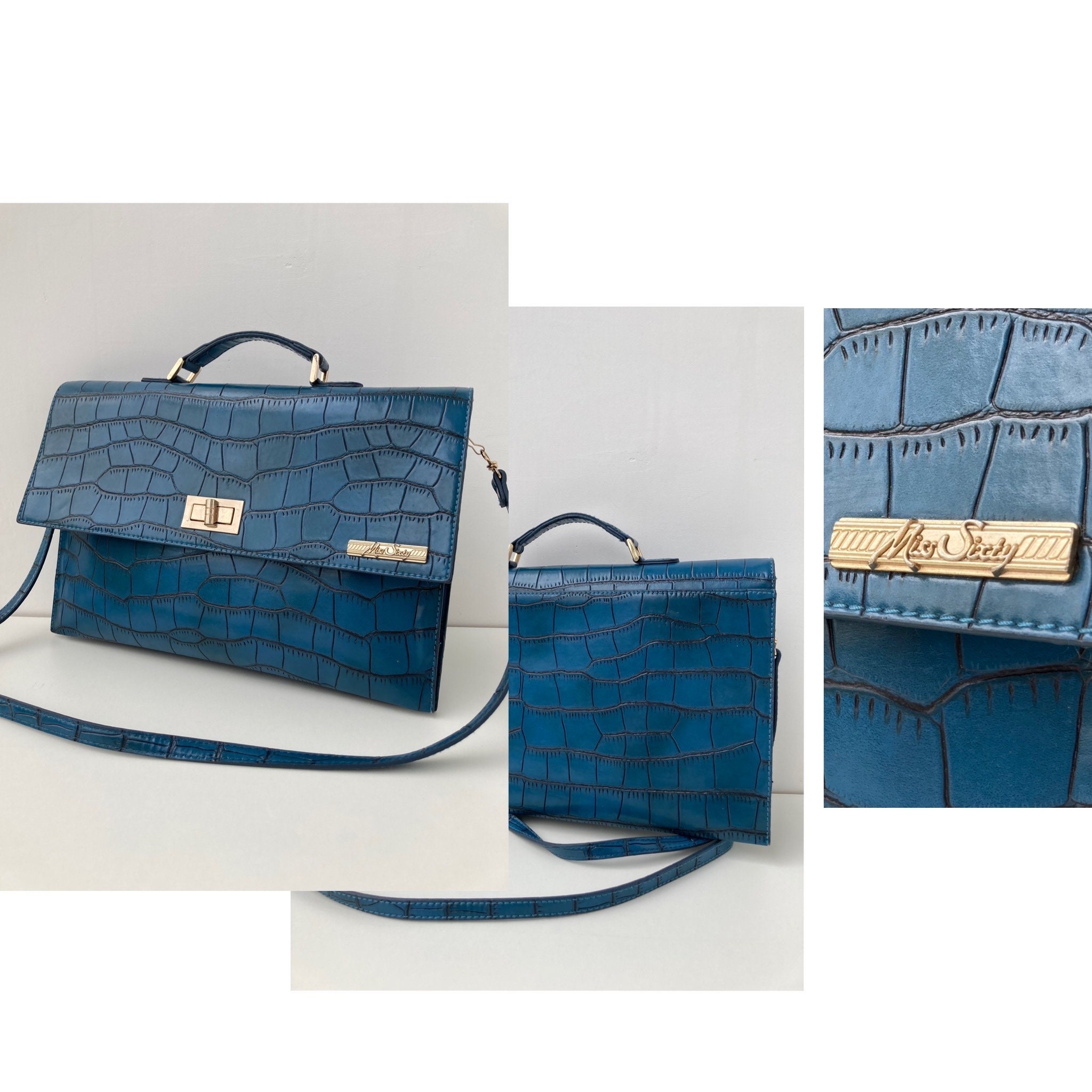 Blue purse, Crocodile, Mate, Silver. SMALL MICHELLE – MARIA OLIVER