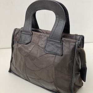 Vintage handmade patchwork leather tote bag quilted top handle brown purse women’s retro bag true vintage upcycled leather boho tote bag