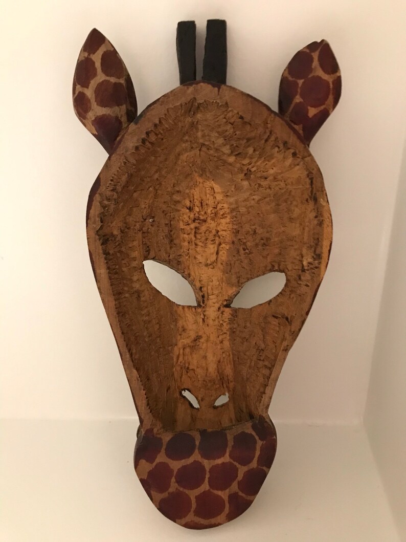 Vintage Hand Carved/painted Wood Giraffe Wall Mask Etsy