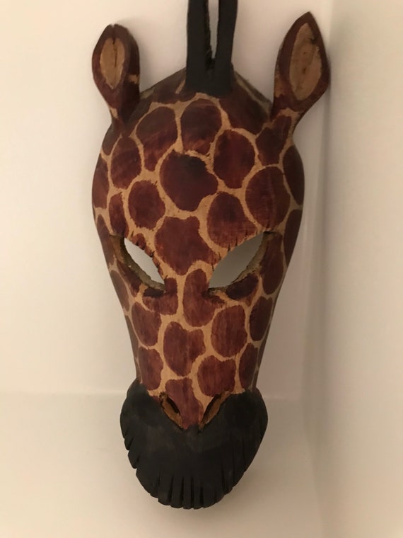 Vintage Hand Carved/painted Wood Giraffe Wall Mask Etsy