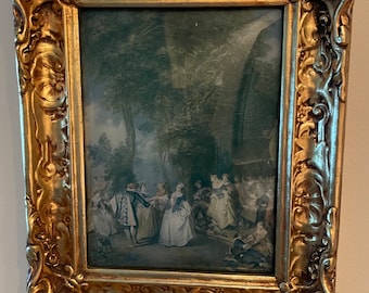 Estate Item...Antique Reverse Glass Painting...a French Period Scene in Original Gilded Wood Frame...circa early 1900's