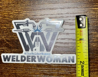 Welder Sticker - Welder Vinyl Sticker - Woman Welder Vinyl Sticker - Welder Woman Sticker - Welder Woman Mirrored Sticker, Mirrored Vinyl