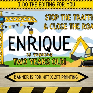Construction Vehicles Birthday Banner * Kids * Boys * Digital Download * Personalize * Crane * Excavator *Customize
