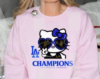 Kitty LA Dodgers Champions Sweatshirt | Baseball Fan Gift
