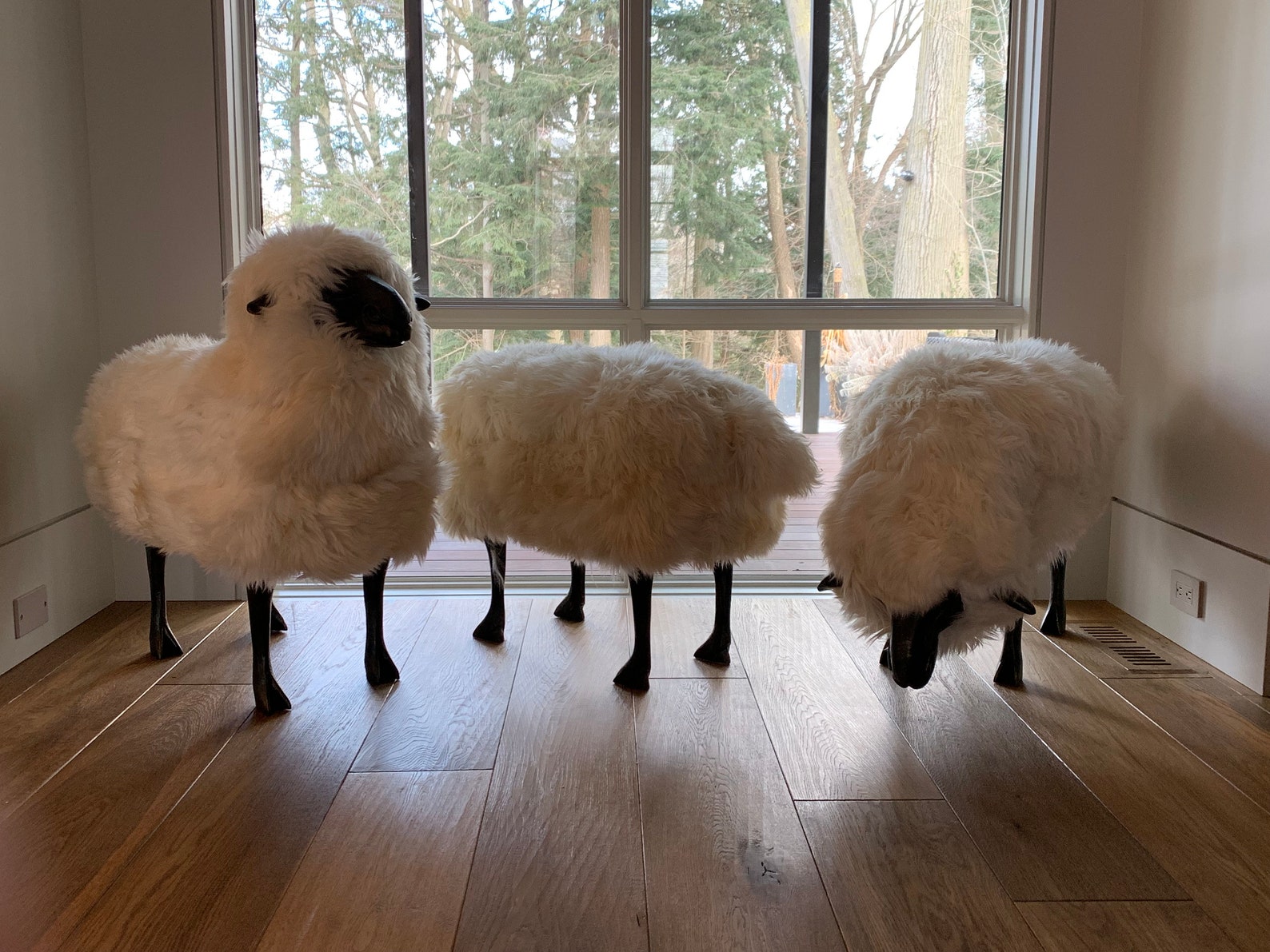 Ivory grazing lifesize sheep statue natural fur pouf Etsy