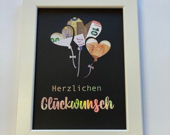 Geldgeschenk mit Herz-Luftballons *Herzlichen Glückwunsch* DIY