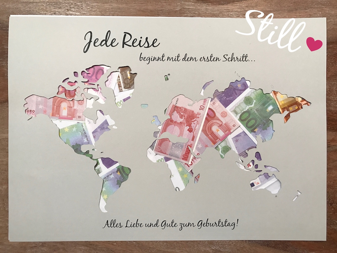 Geldgeschenk Weltkarte Jede Reise .. Geburtstag Etsy