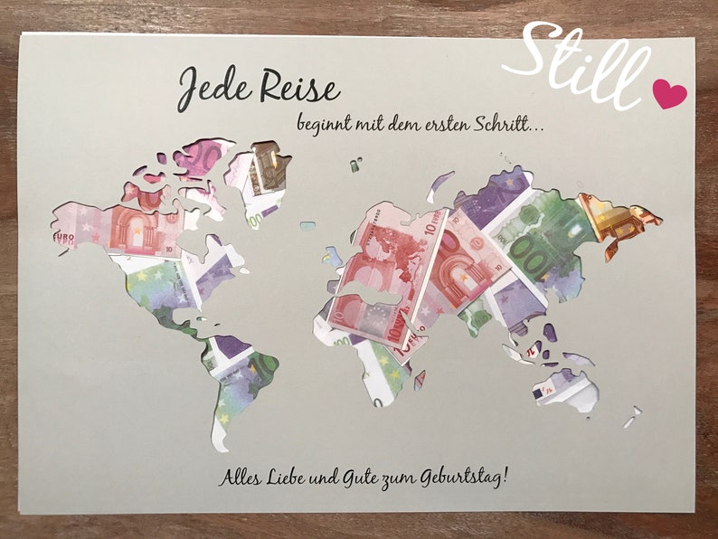Geldgeschenk Weltkarte Jede Reise .. Geburtstag Etsy