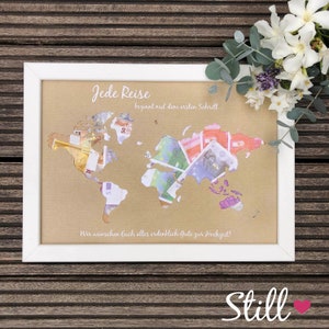 Geldgeschenk *Weltkarte* Vintage + Rahmen Hochzeit