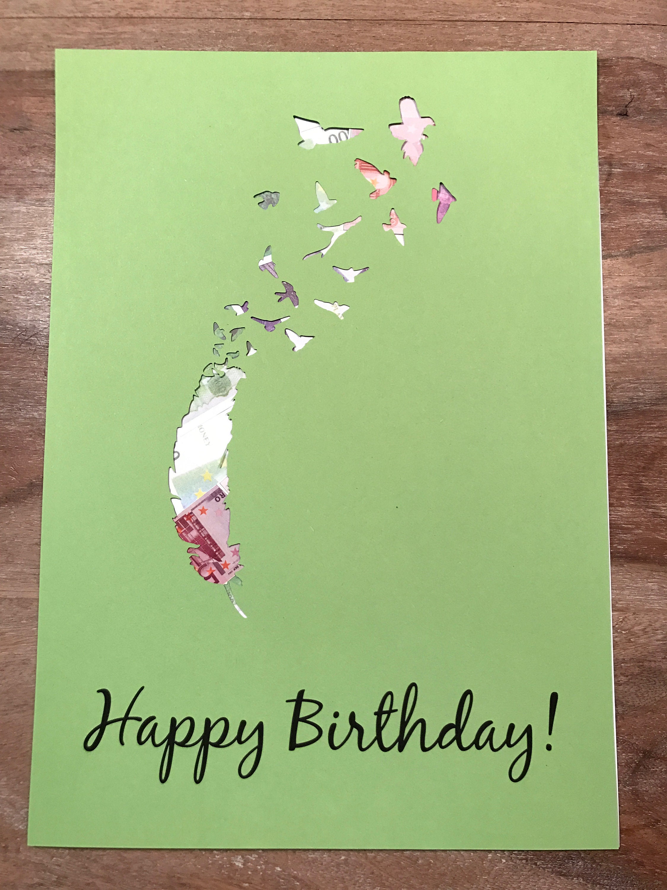 Geldgeschenk Feder Happy Birthday Etsy