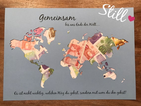 Money Gift World Map Together Important Etsy