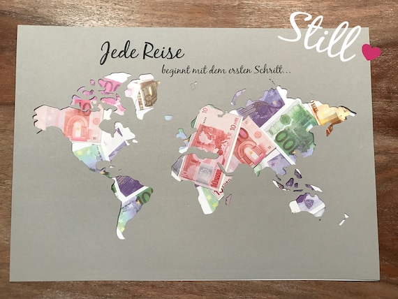 Geldgeschenk Weltkarte Jede Reise beginnt... | Etsy