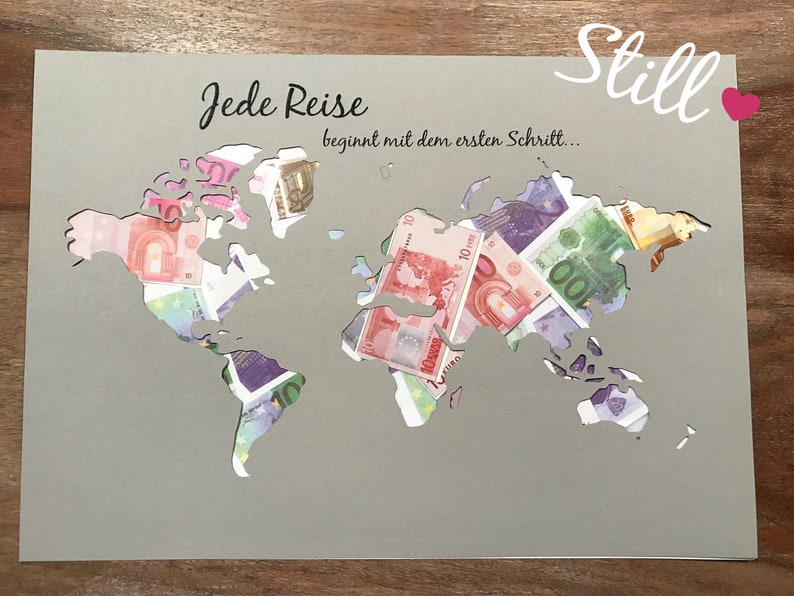 Geldgeschenk Weltkarte Jede Reise beginnt... Bild 1