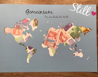 Money Gift Wedding *World Map* Together