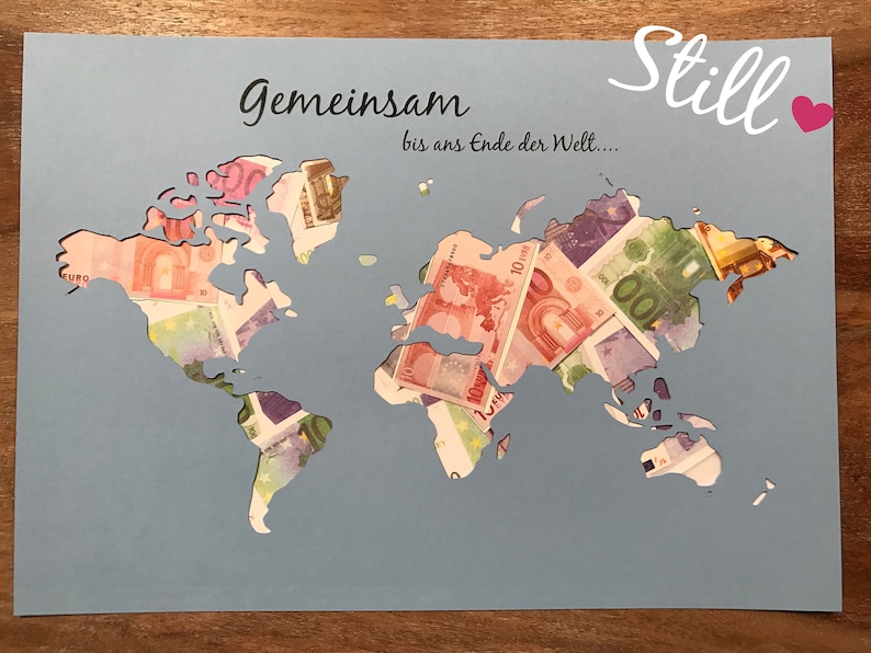 Geldgeschenk Hochzeit Weltkarte Gemeinsam Bild 1