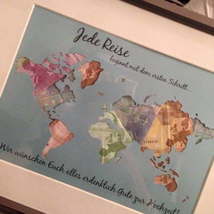 Individuelle Geschenkidee *Weltkarte* Geldgeschenk zur Hochzeit mit Rahmen