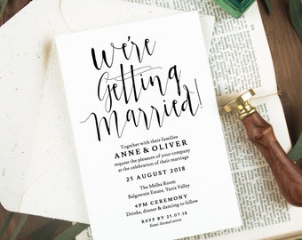 Rustic Wedding Invitation Template Download, We're Getting Married Announcement, Black and White Wedding Invite, ANNE