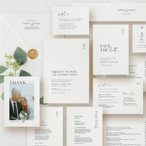 Printable Wedding Invitation Bundle, Modern Wedding Invitation Suite Template, Editable Save The Date, Digital Download, MONOGRAM