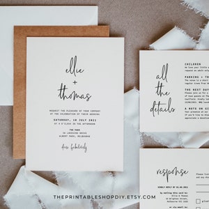Suite minimaliste de faire-part de mariage, faire-part de mariage en noir et blanc, modèle de carte d'informations, RSVP et carte détaillée, amoureux
