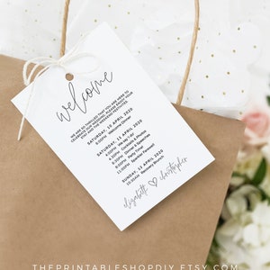 Modello di itinerario per borsa di benvenuto, scheda cronologia matrimonio, schede ordine eventi, itinerario di benvenuto per matrimonio, download immediato, Boho