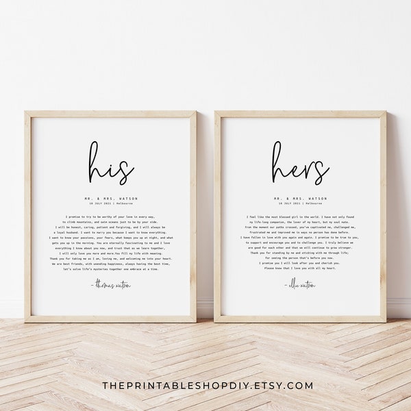 His and Hers Vows, Anniversary Gift, His Vows Her Vows, Our Vows Wall Art, Wedding Sign, Instant Download, Lovers