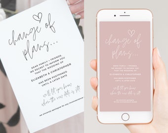 Change of Plans, Cancel Wedding Announcement, Change the Date, Postponed Template, New Date, Digital Download, Boho