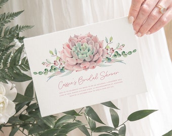 Succulent Bridal Shower Invite, Pink and Green Bridal Shower Invitation Template Download, Bridal Brunch Invitation Boho Greenery