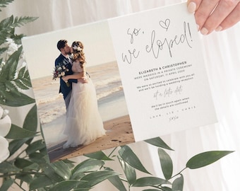 Elopement Announcement with Pictures, We Eloped Template, Elopement Reception Invitation Digital Download, Boho