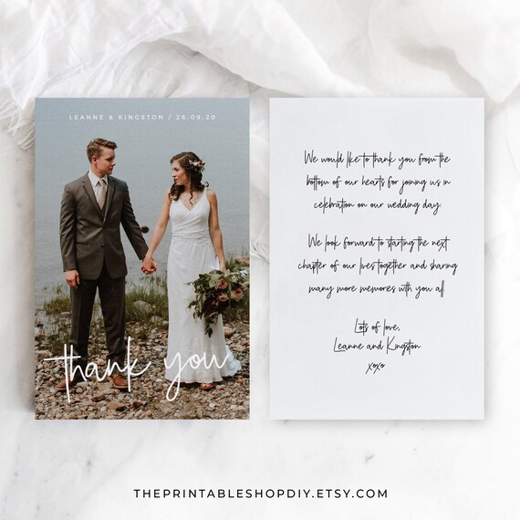 Photo Thank You Card Instant Download Template Modern Wedding Etsy