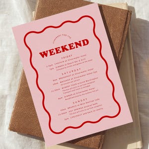 Printable Bridal Shower Itinerary Template, Pink Hens Party Weekend Itinerary Download, Bachelorette Timeline, Sweet Thing