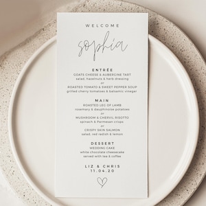 Menu with Guest Name, Menu Place Card, Minimalist Wedding Menu, Printable Wedding Menu Template, Personalised Menu Card, Boho