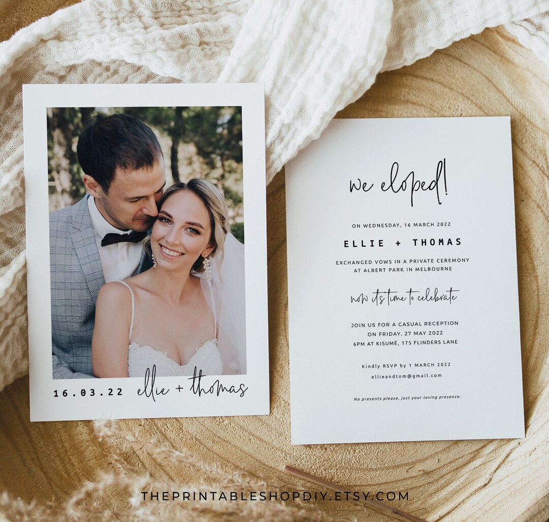 Wedding Reception Invitation After Elopement, Elopement Announcement