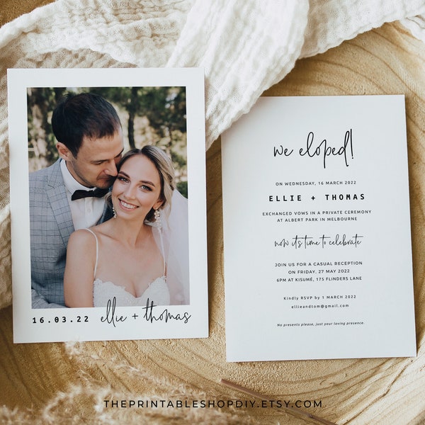 Wedding Reception Invitation after Elopement, Elopement Announcement Template, We Eloped Invite, Digital Download, Lovers