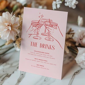 Menu per bevande per feste di addio al nubilato, modello di cartello per bar per addio al nubilato, decorazioni rosa per addio al nubilato, segnaletica per cocktail, download digitale, #Entourage