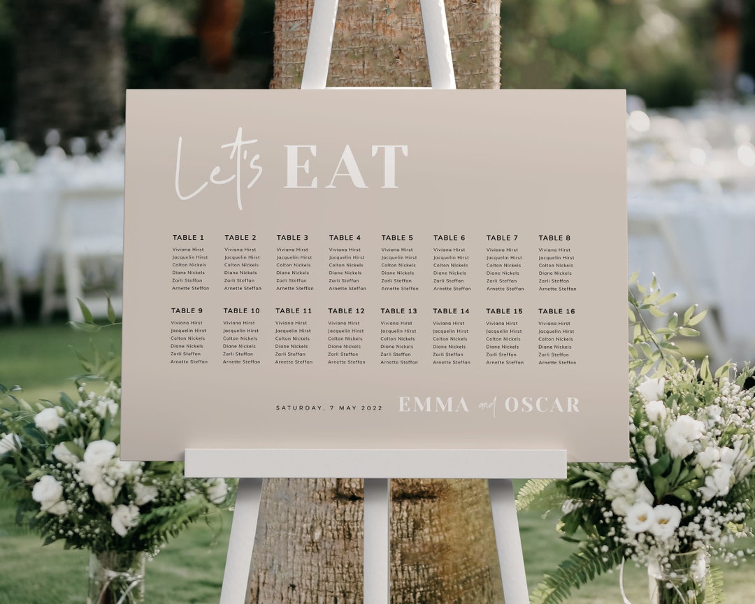Printable Seating Plan, Modern Wedding Seating Chart Template, Neutral ...
