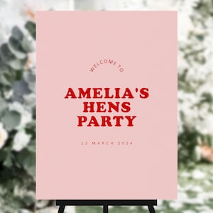 Pink and Red Hens Party Welcome Sign Download, Printable Hens Party Sign Template, Modern Boho Hens Party Decor, Sweet Thing