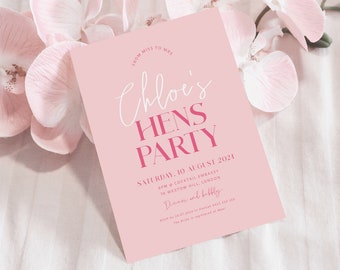 Printable Hens Party Invitation Template, Hot Pink Hens Invitation Download, Modern Hens Invite Digital, Pretty in Pink