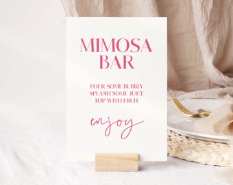 Pink Bridal Shower Mimosa Bar Signage, Printable Bridal Shower Sign Template, Drinks Menu, Digital Download, Pretty in Pink