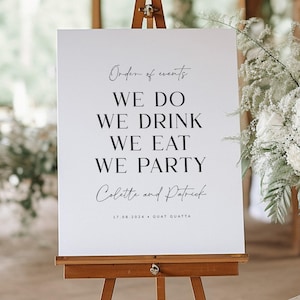 Modern Wedding Welcome Sign Template, Printable Order of Events Sign Download, We Do We Drink We Eat We Party, Beloved