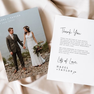 Cartes de remerciement minimalistes, cartes de remerciement de mariage avec modèle photo, carte de remerciement moderne modifiable, téléchargement numérique
