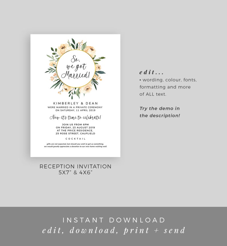 We Got Married Invitation Template Floral Invitation | Etsy