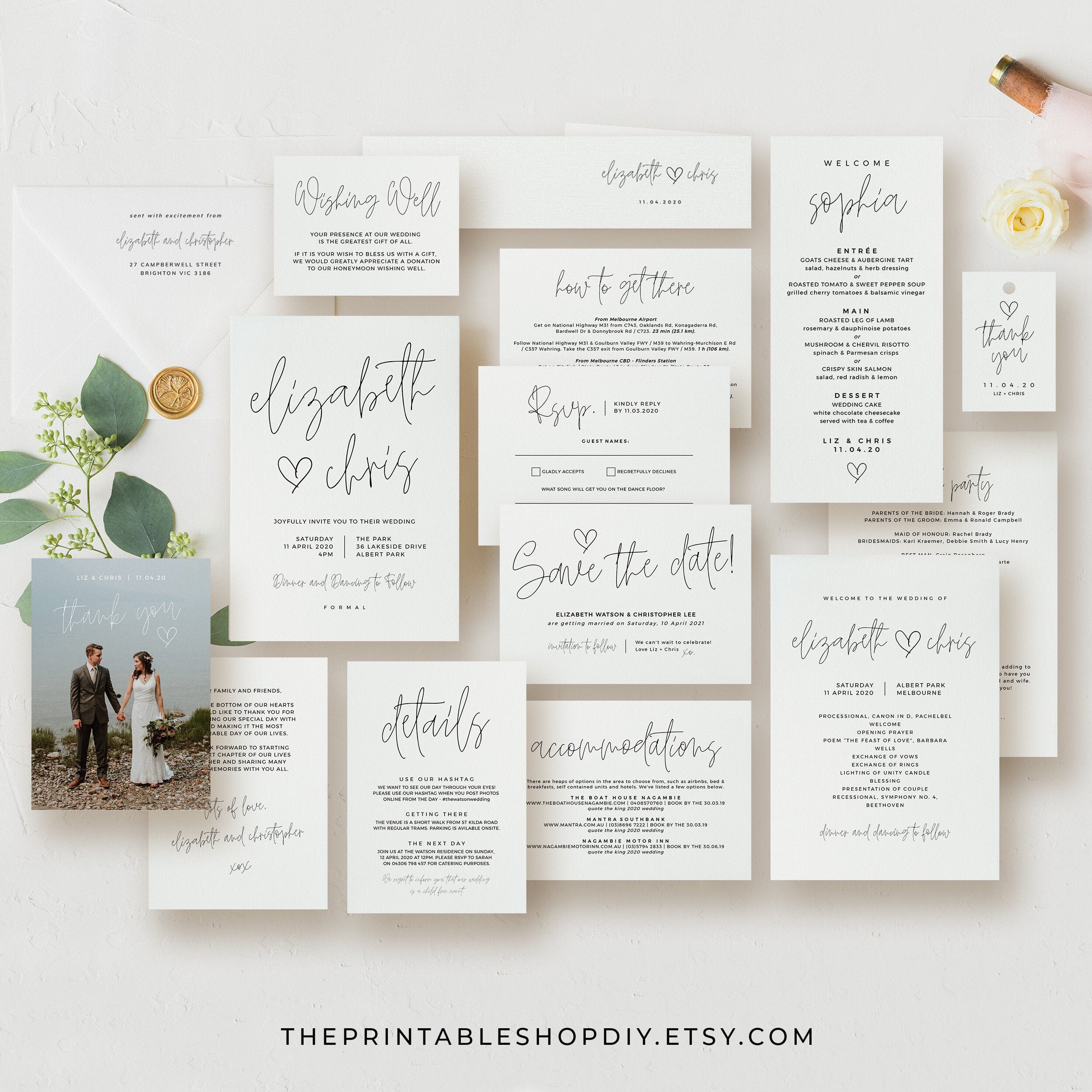 Printable Wedding Invitation Bundle Template Download Modern Etsy