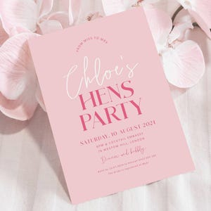 Printable Hens Party Invitation Template, Hot Pink Hens Invitation Download, Modern Hens Invite Digital, Pretty in Pink